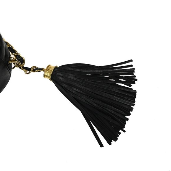 CHANEL CC Logo Tassel Oval Chain Shoulder Bag Leather Black GHW Vintage 395RL384 - Picture 8 of 16